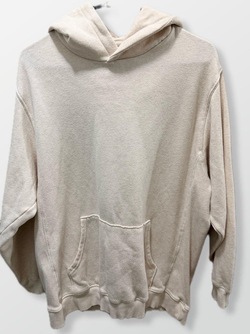 Aerie LOVE Letter Patchwork Oversized Hoodie Cream Soft Fleece Pullover Small